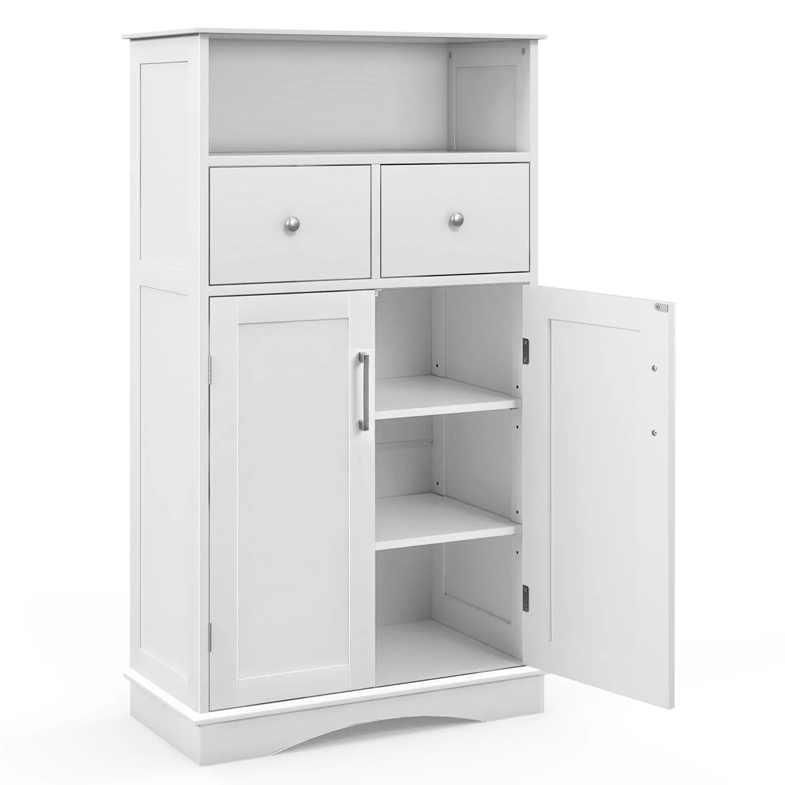 2 Doors Freeestanding Bathroom Floor Cabinet with 2 Drawers and Adjustable Shelves-White by DirectDeals