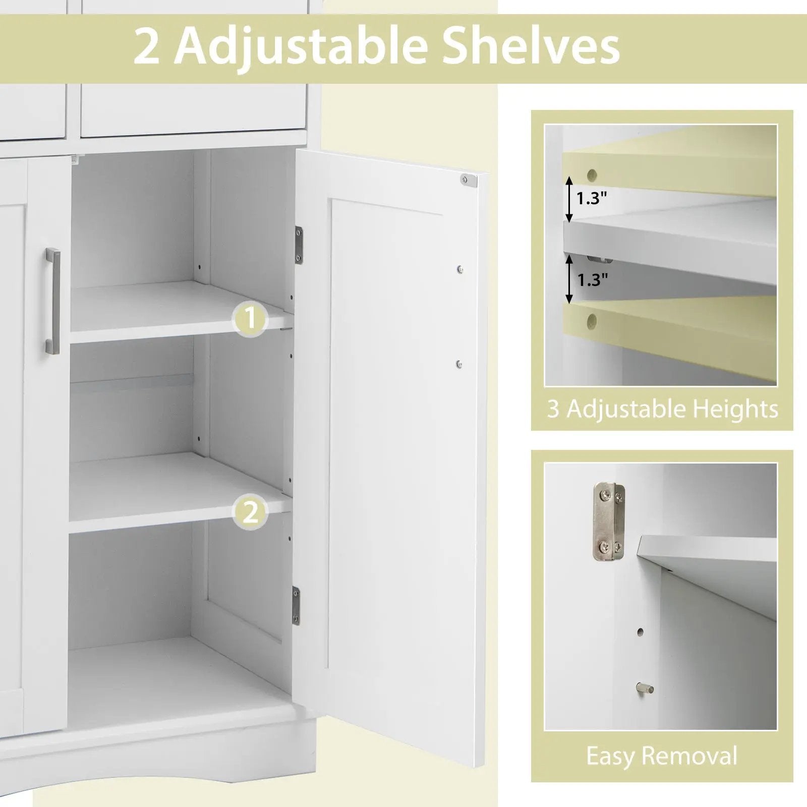 2 Doors Freeestanding Bathroom Floor Cabinet with 2 Drawers and Adjustable Shelves-White by DirectDeals