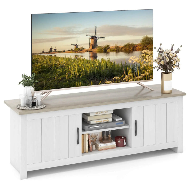 TV Stand with 2 Cabinets and Open Shelves for TVs up to 65 Inch by DirectDeals