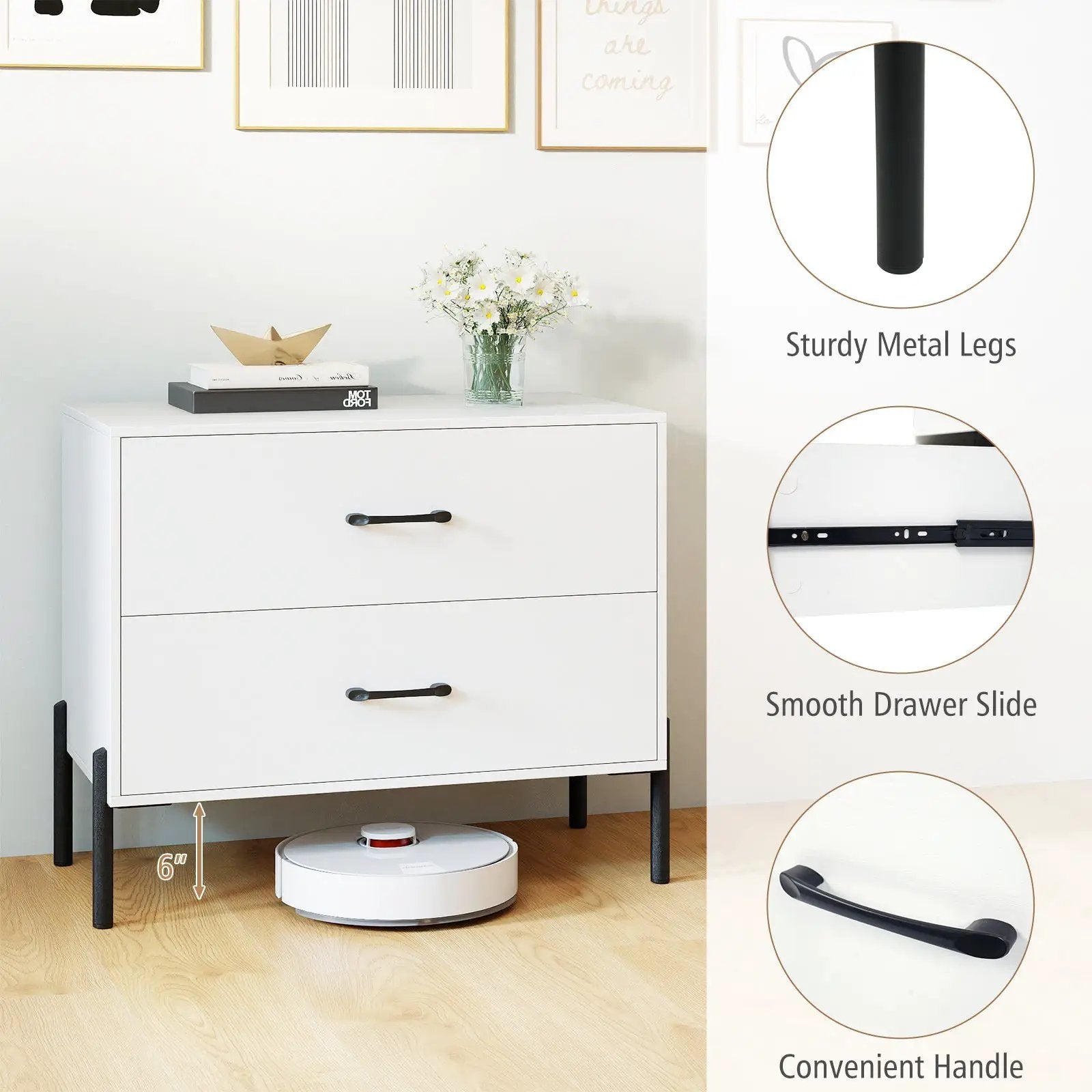 2-Drawer Dresser Modern Wooden Nightstand Set of 2-White by DirectDeals