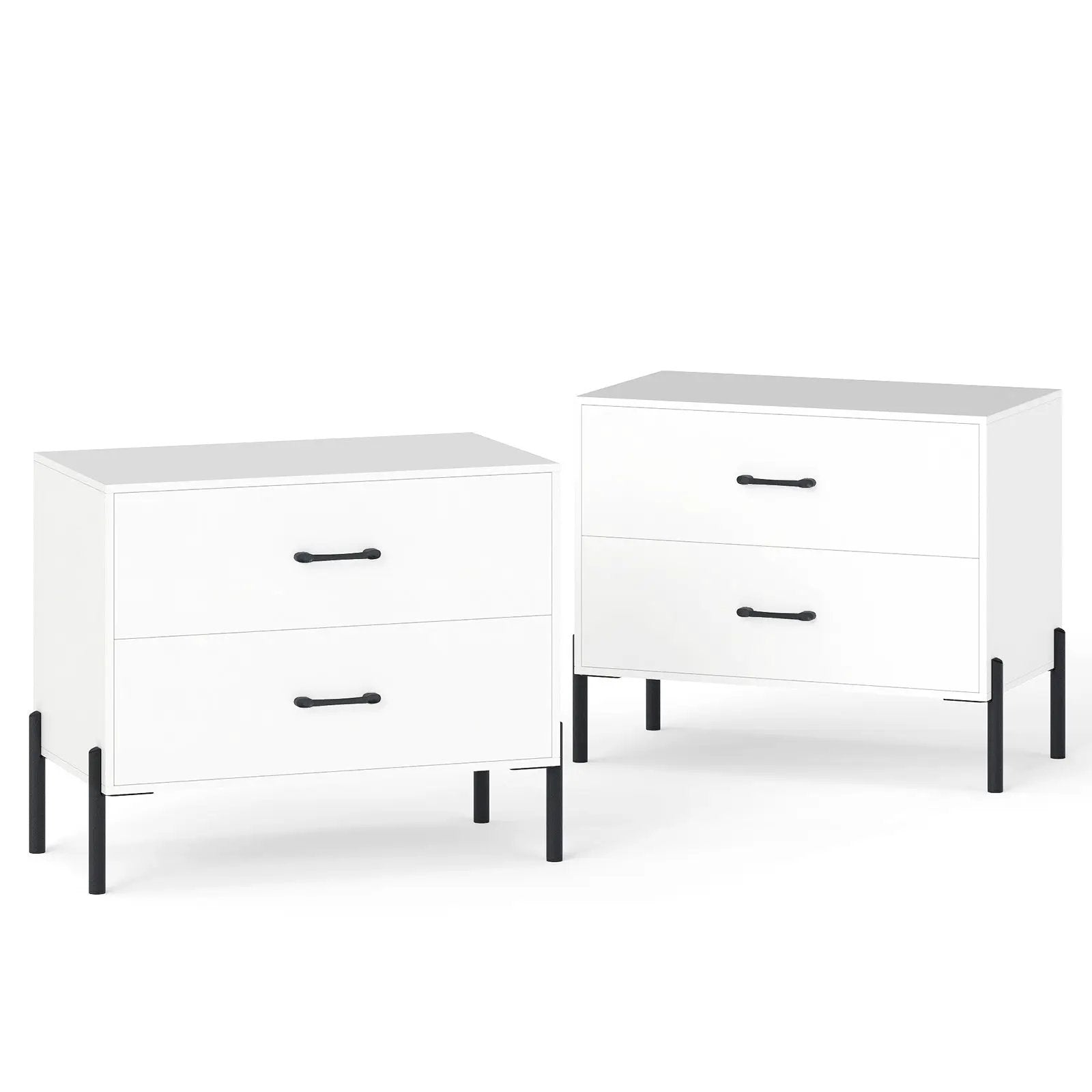 2-Drawer Dresser Modern Wooden Nightstand Set of 2-White by DirectDeals