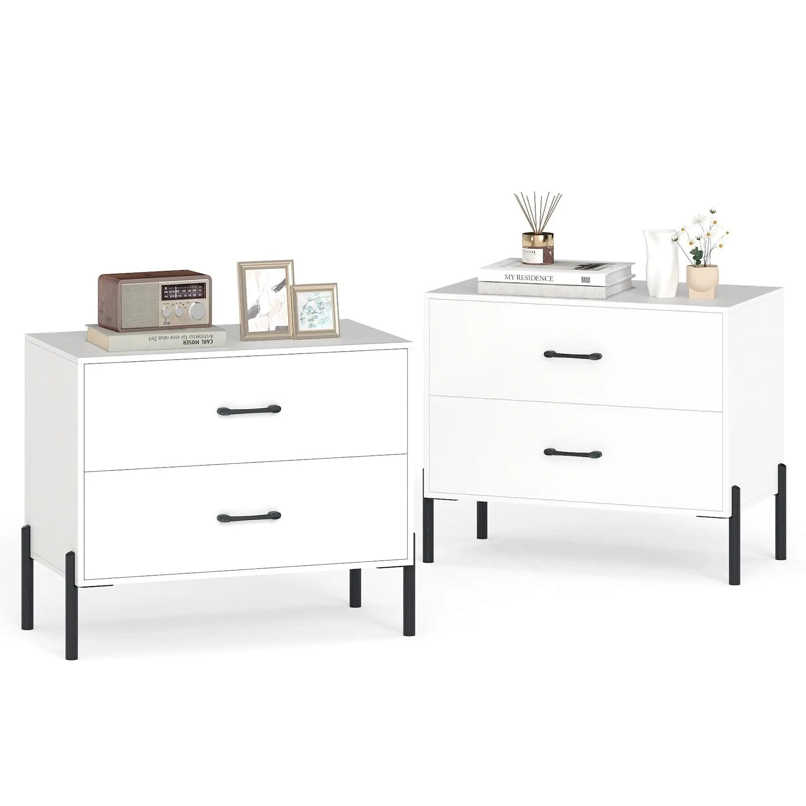 2-Drawer Dresser Modern Wooden Nightstand Set of 2-White by DirectDeals
