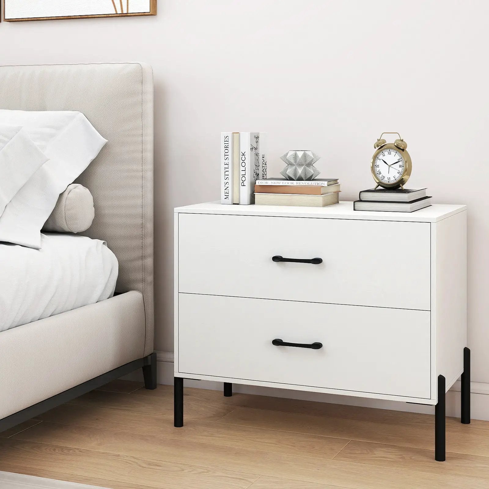 2-Drawer Dresser Modern Wooden Nightstand Set of 2-White by DirectDeals