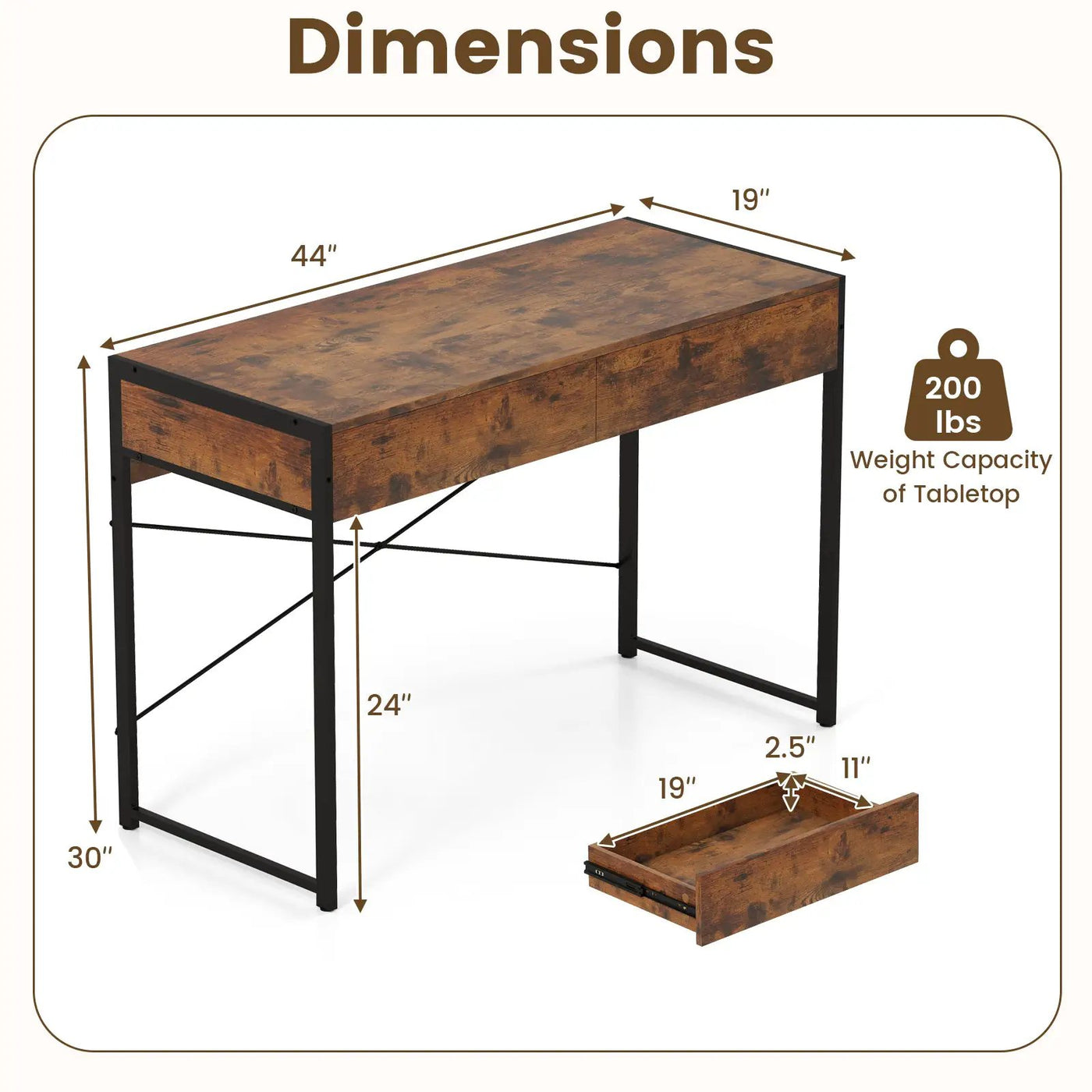 2-Drawer Home Office Desk with Steel Frame by DirectDeals
