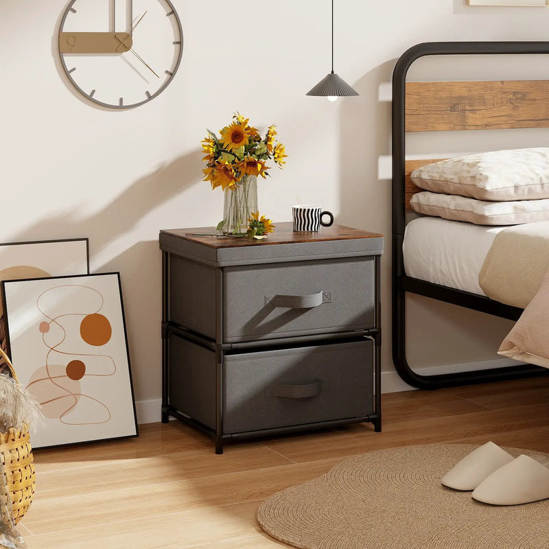 2-Drawer Nightstand with Removable Fabric Bins and Pull Handles by DirectDeals