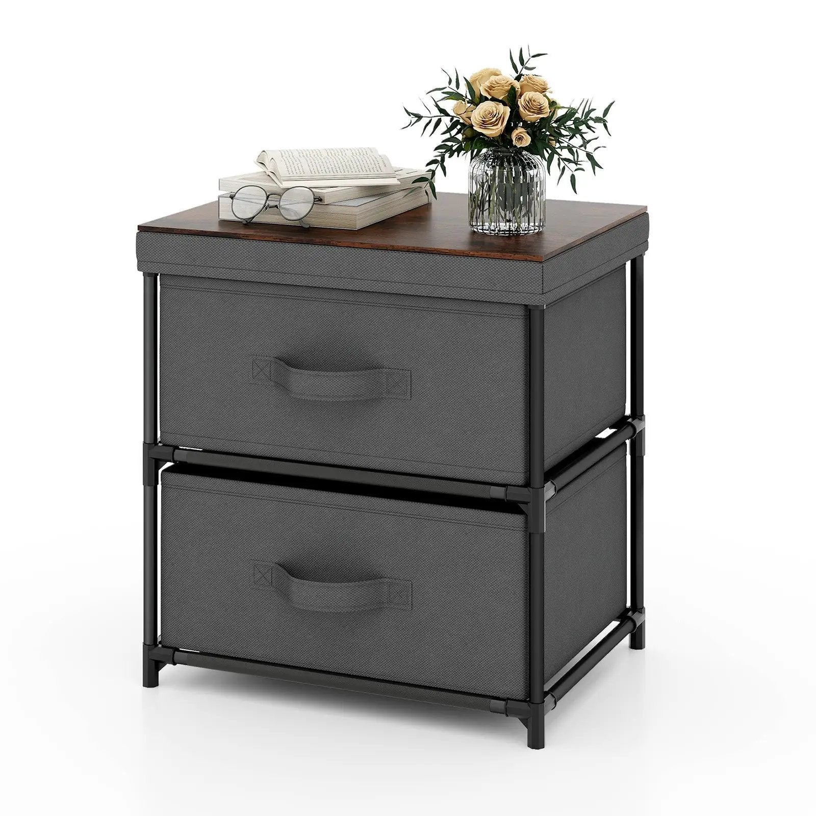 2-Drawer Nightstand with Removable Fabric Bins and Pull Handles by DirectDeals