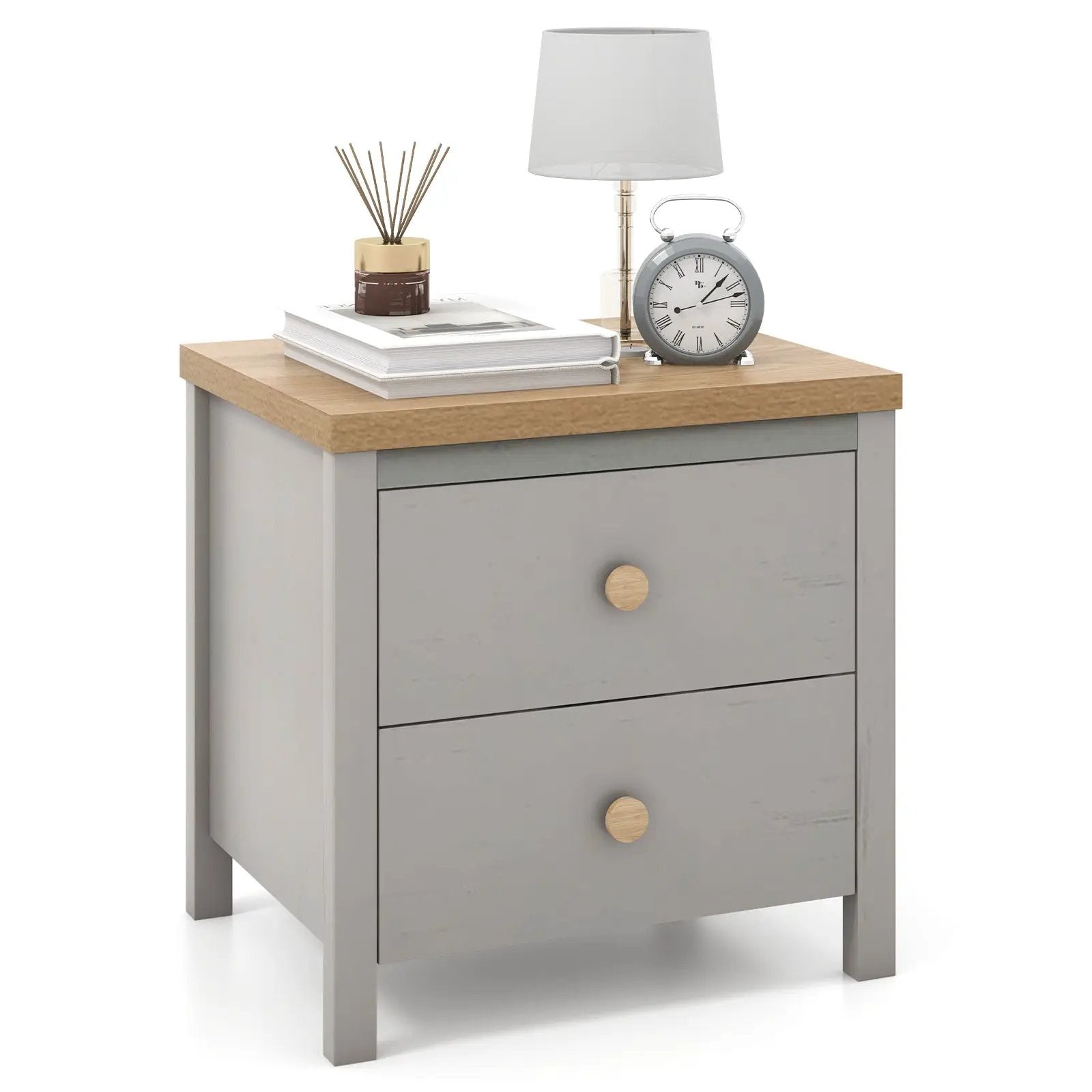 2-Drawer Nightstand with Rubber Wood Legs by DirectDeals
