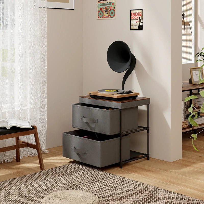 2-Drawer Nightstand with Removable Fabric Bins and Pull Handles by DirectDeals
