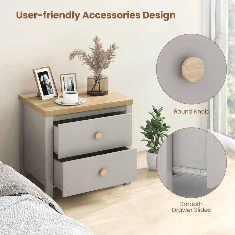2-Drawer Nightstand with Rubber Wood Legs by DirectDeals