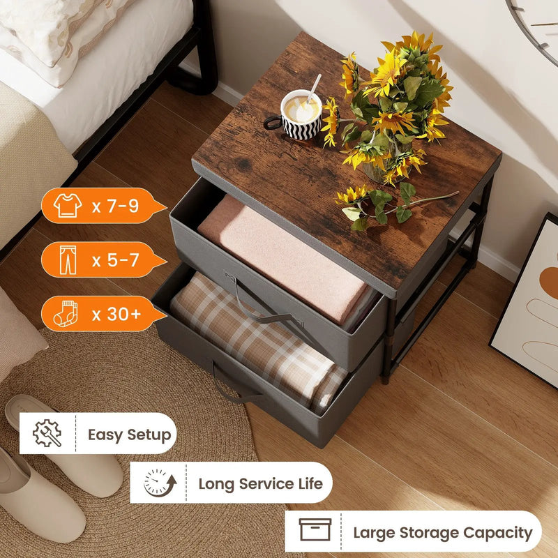 2-Drawer Nightstand with Removable Fabric Bins and Pull Handles by DirectDeals