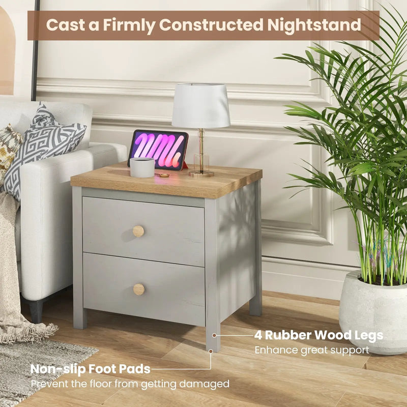 2-Drawer Nightstand with Rubber Wood Legs by DirectDeals