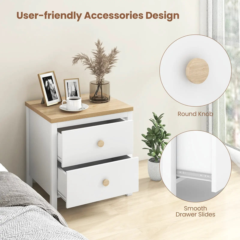 2-Drawer Nightstand with Rubber Wood Legs by DirectDeals