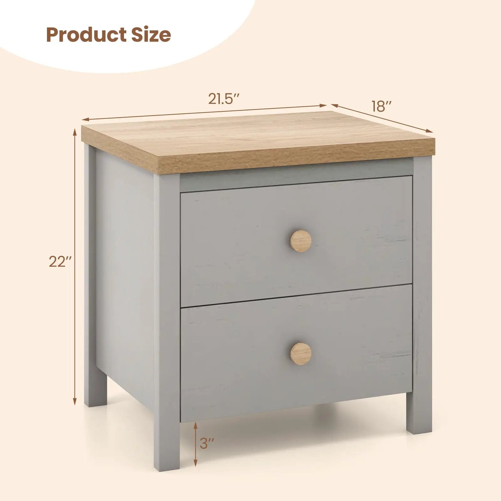 2-Drawer Nightstand with Rubber Wood Legs by DirectDeals