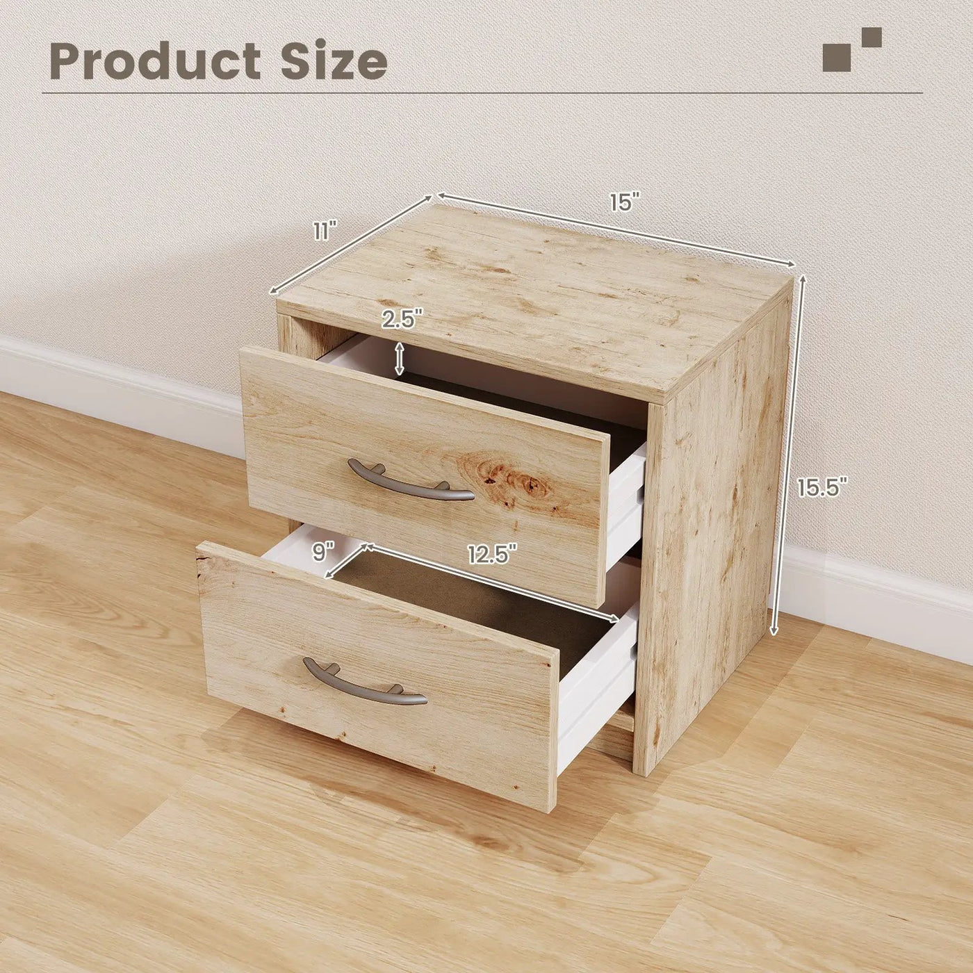 2 Drawer Nightstand with Storage for Living Room by DirectDeals