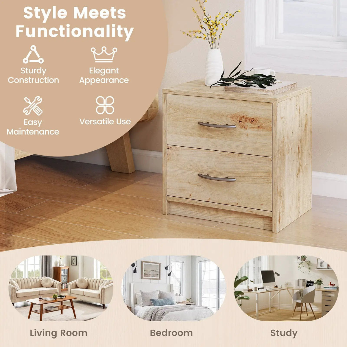 2 Drawer Nightstand with Storage for Living Room by DirectDeals