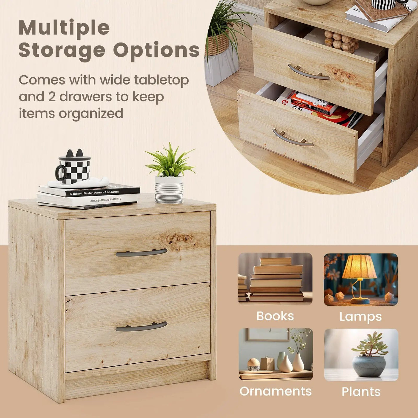 2 Drawer Nightstand with Storage for Living Room by DirectDeals