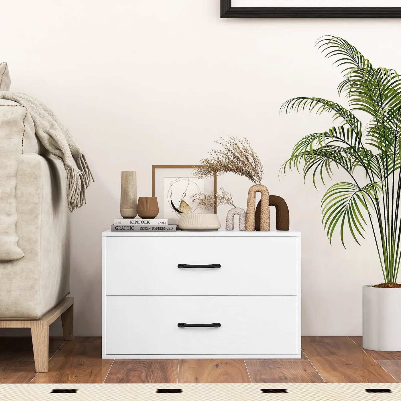 2-Drawer Stackable Horizontal Storage Cabinet Dresser Chest with Handles by DirectDeals