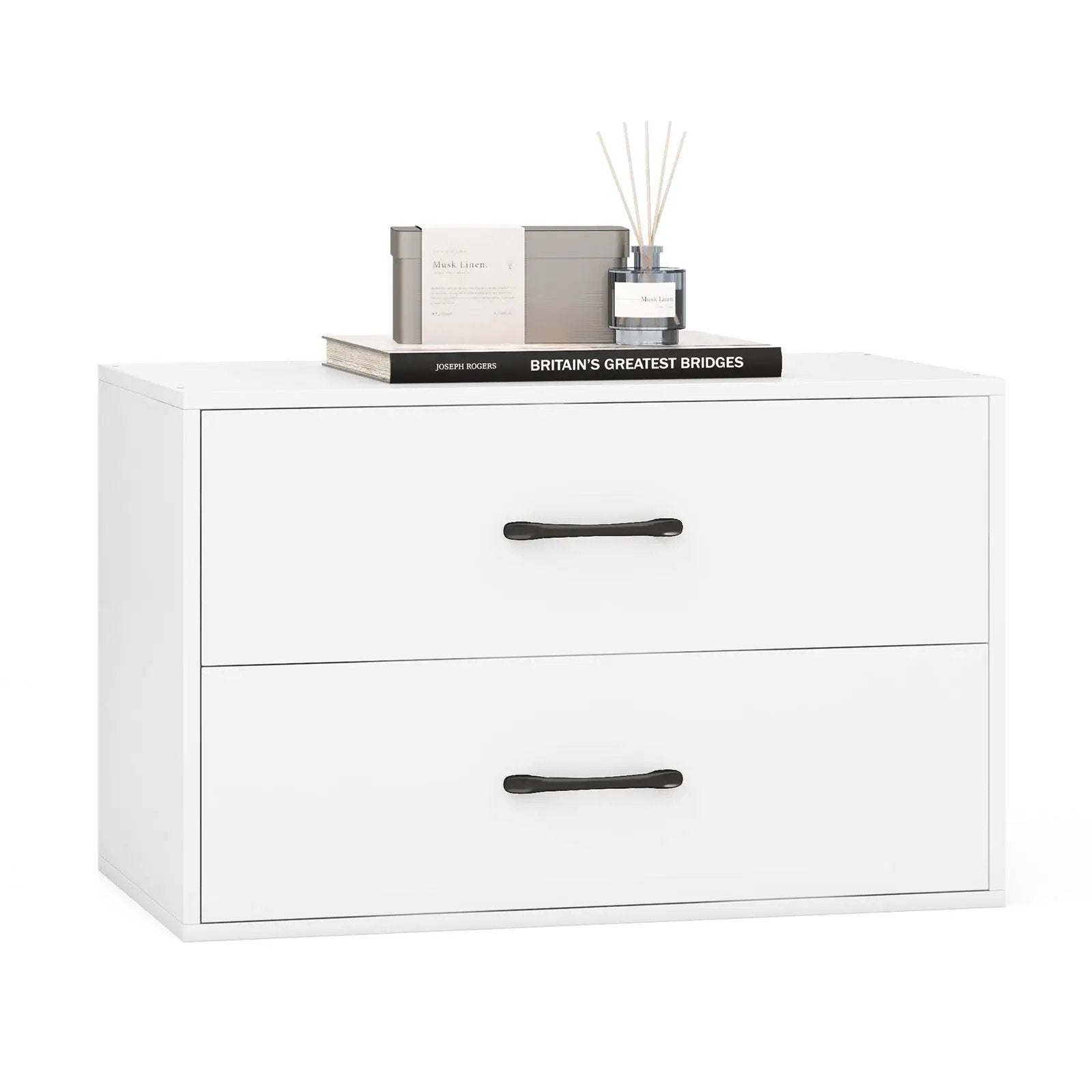 2-Drawer Stackable Horizontal Storage Cabinet Dresser Chest with Handles by DirectDeals