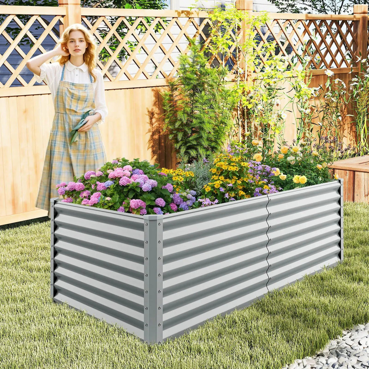 6 x 3 x 2 Feet Metal Rectangular Raised Garden Bed with Open Bottom Design by DirectDeals