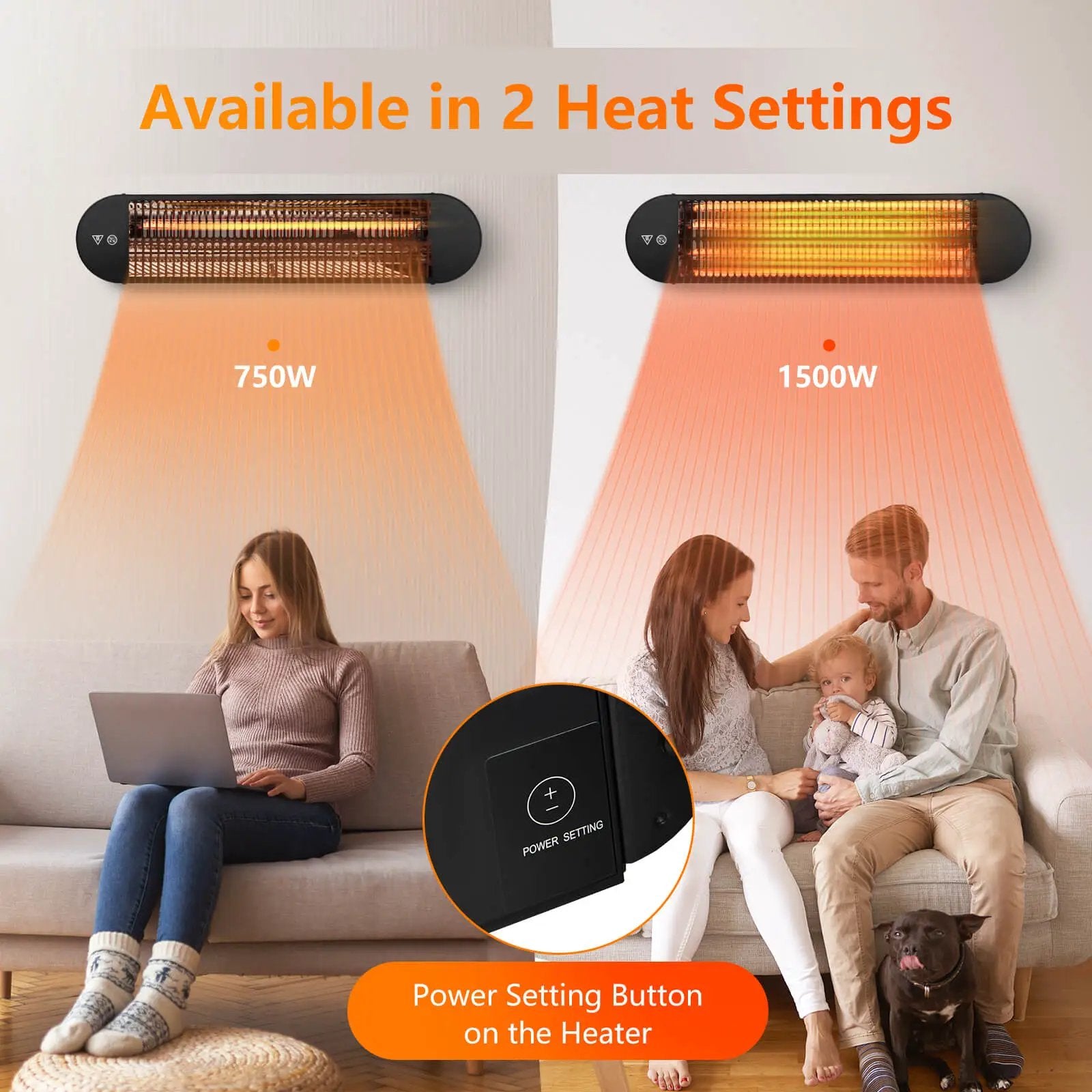750W/1500W Wall Mounted Infrared Heater with Remote Control by DirectDeals
