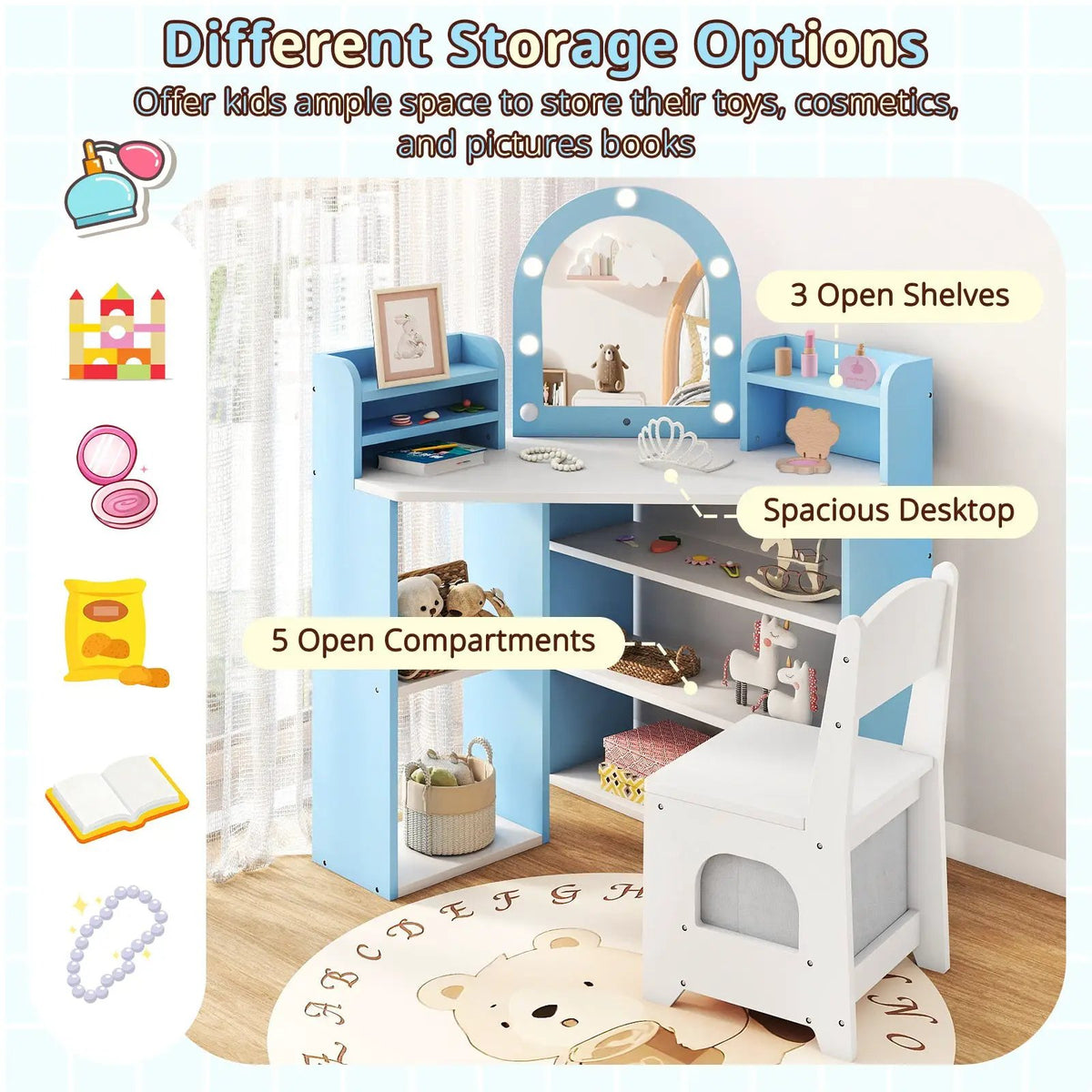 2-In-1 Kids Vanity Set with Lights for Toddlers 3+ Years Old by DirectDeals