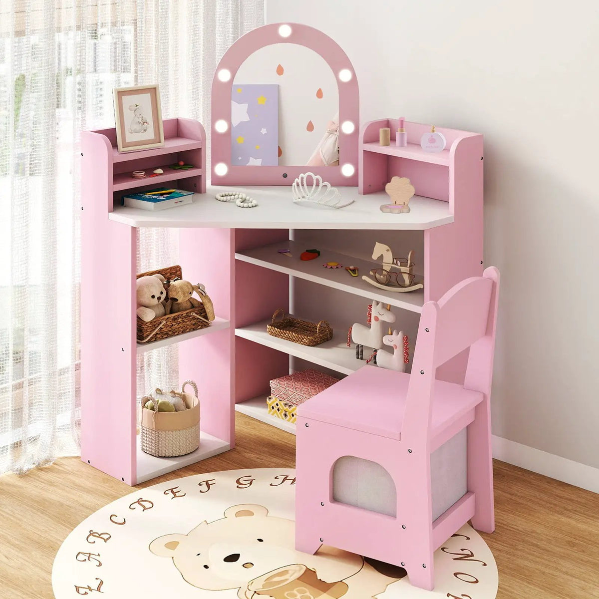 2-In-1 Kids Vanity Set with Lights for Toddlers 3+ Years Old by DirectDeals