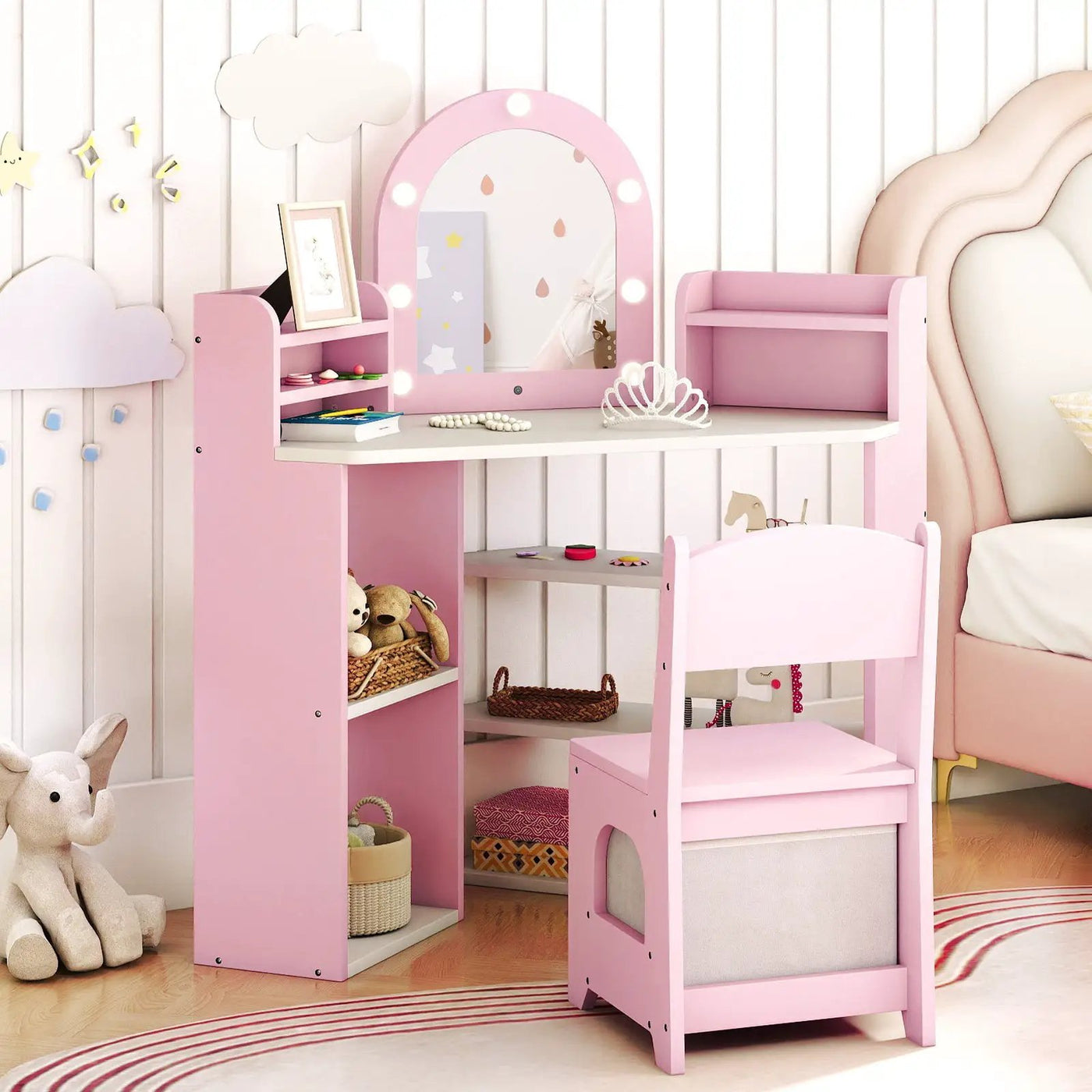 2-In-1 Kids Vanity Set with Lights for Toddlers 3+ Years Old by DirectDeals