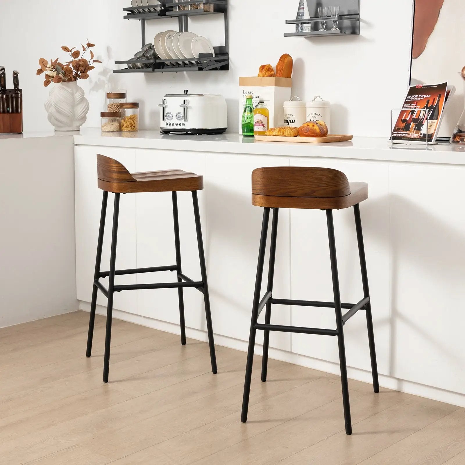 Set of 1/2 29 Inch Industrial Bar Stools with Low Back and Footrests by DirectDeals