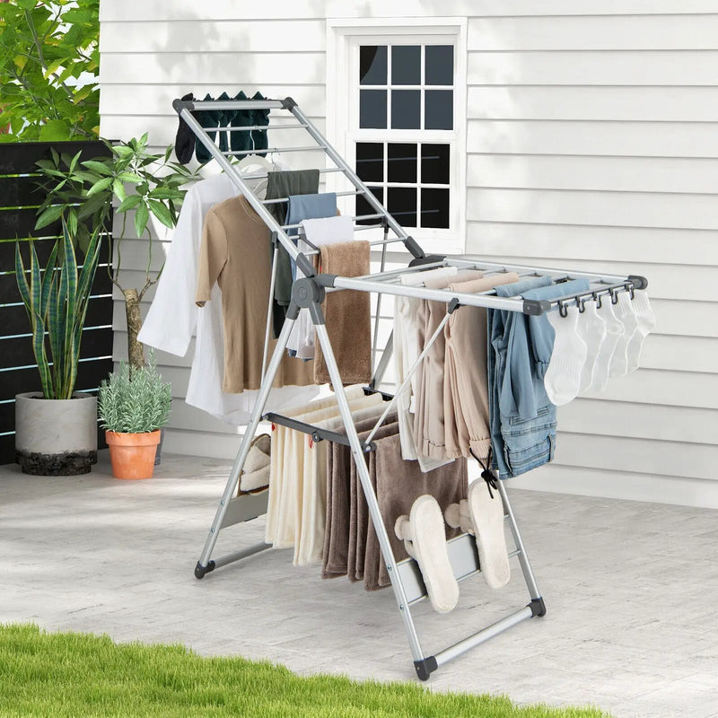 2-Layer Folding Clothes Drying Rack with 5-Level Adjustable Height by DirectDeals