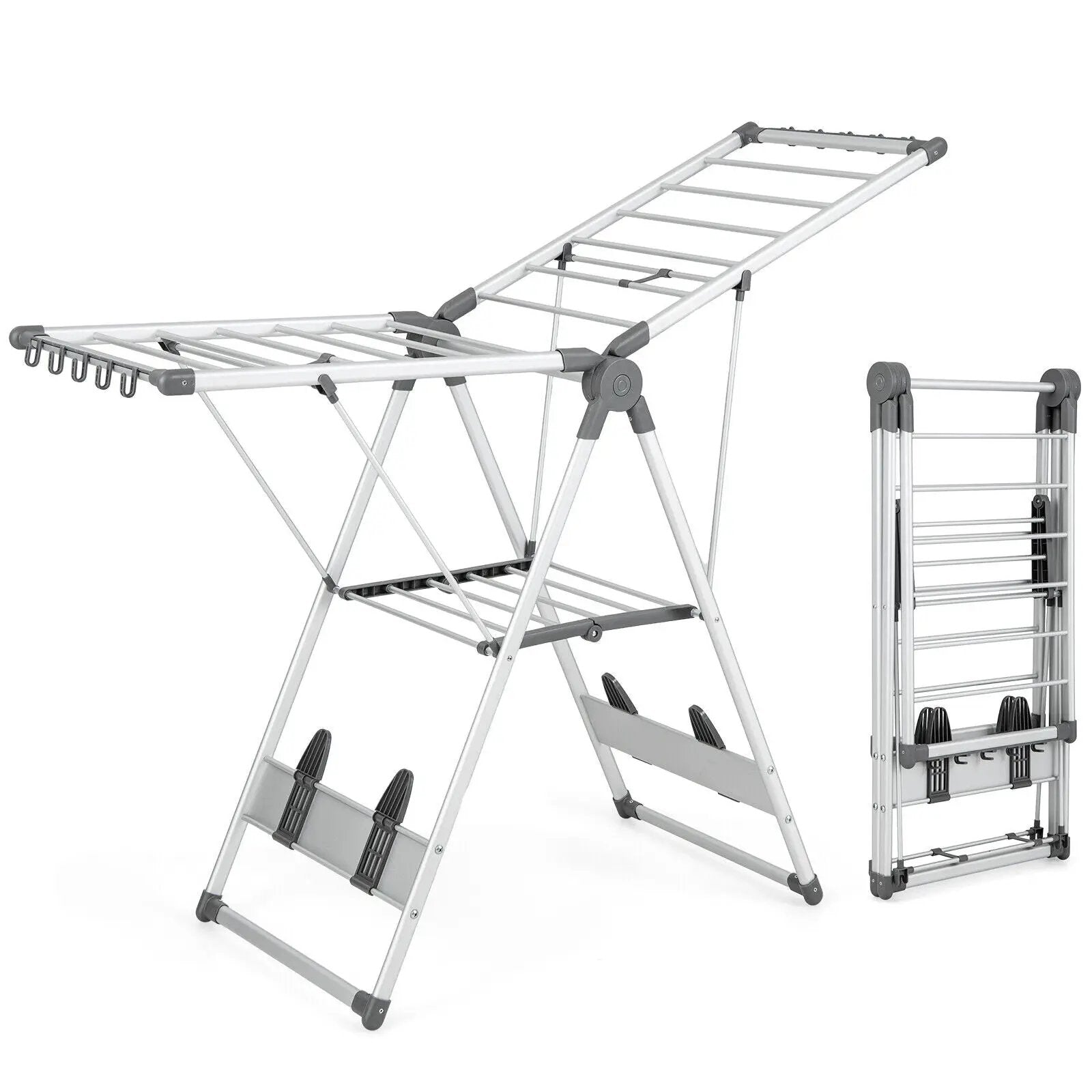2-Layer Folding Clothes Drying Rack with 5-Level Adjustable Height by DirectDeals