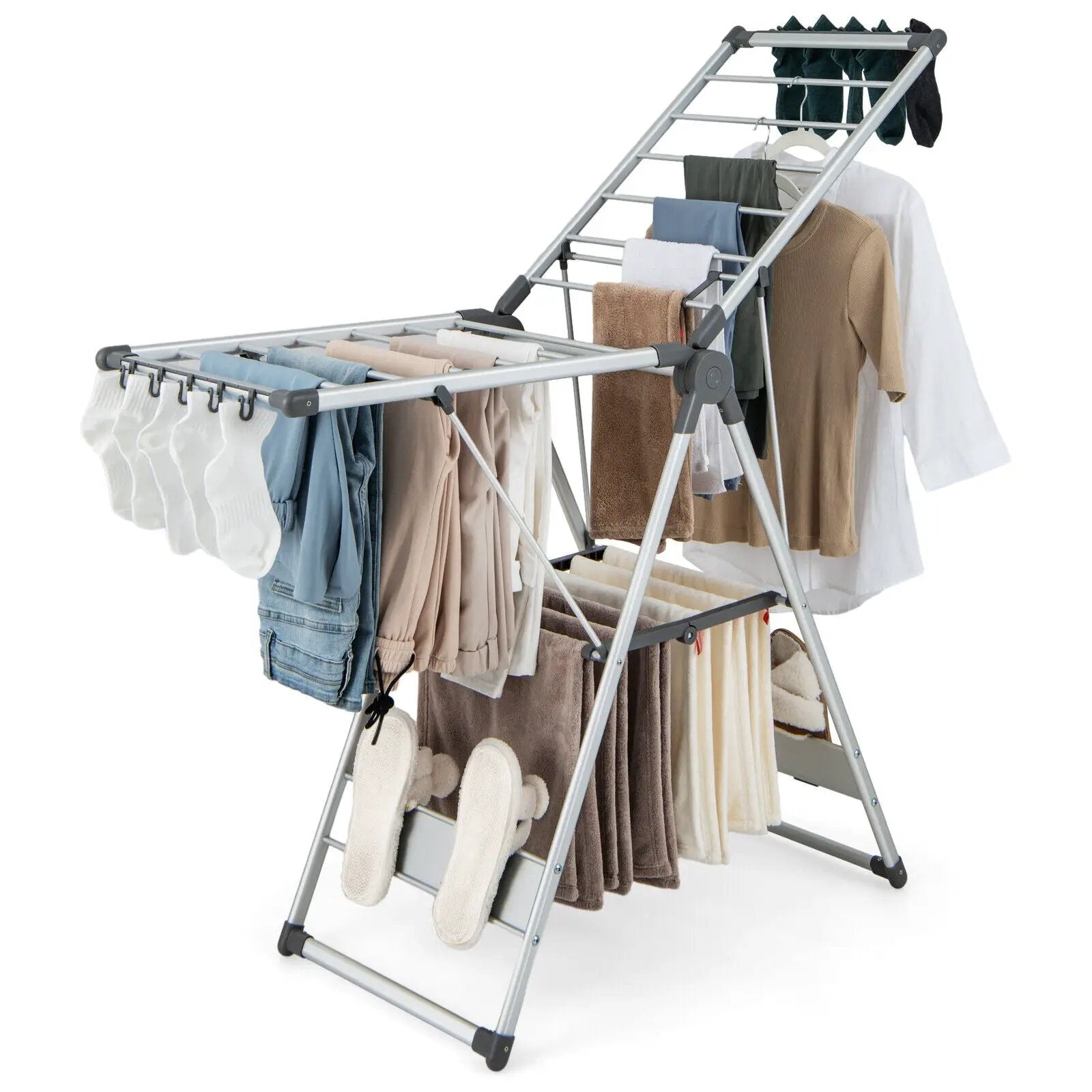 2-Layer Folding Clothes Drying Rack with 5-Level Adjustable Height by DirectDeals