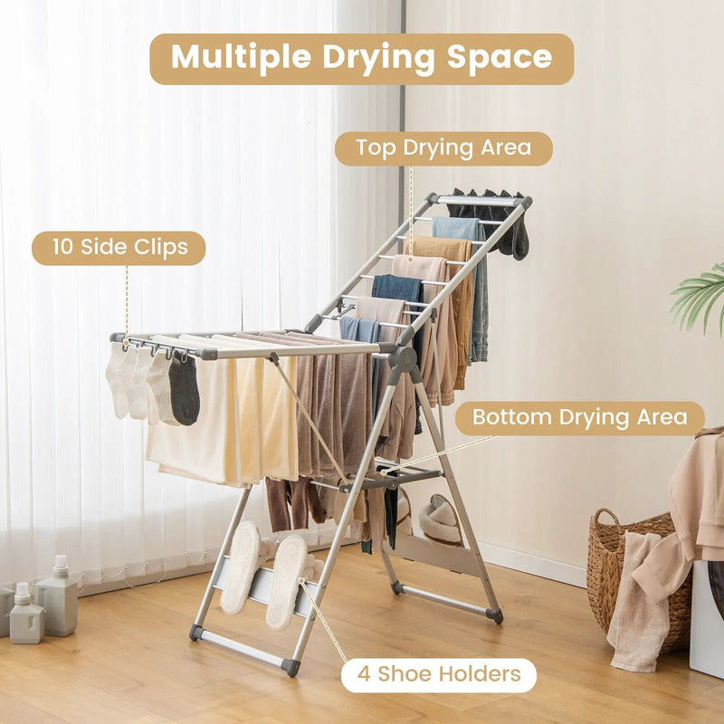 2-Layer Folding Clothes Drying Rack with 5-Level Adjustable Height by DirectDeals