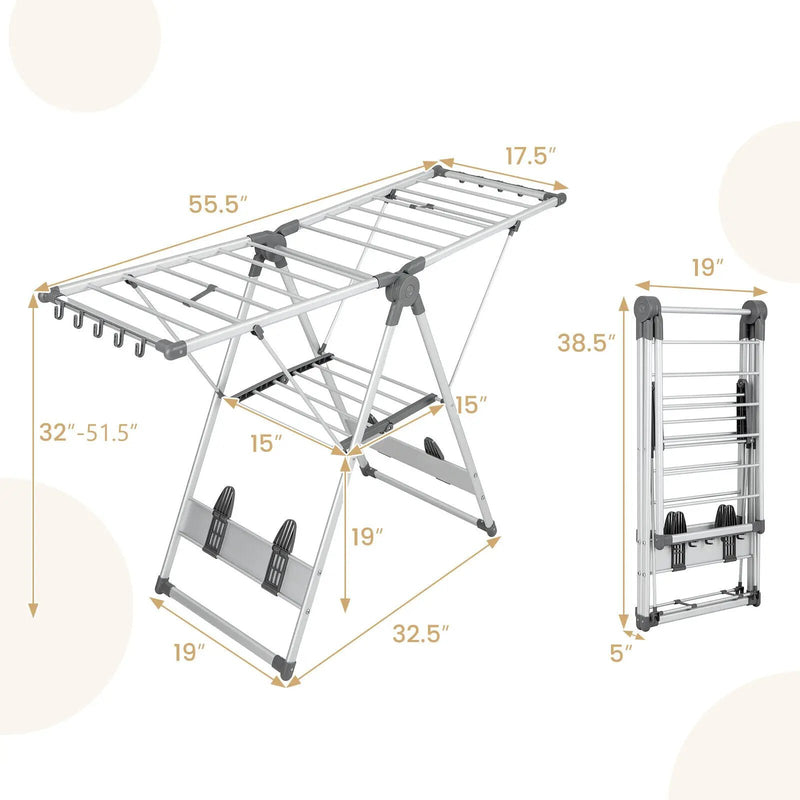 2-Layer Folding Clothes Drying Rack with 5-Level Adjustable Height by DirectDeals