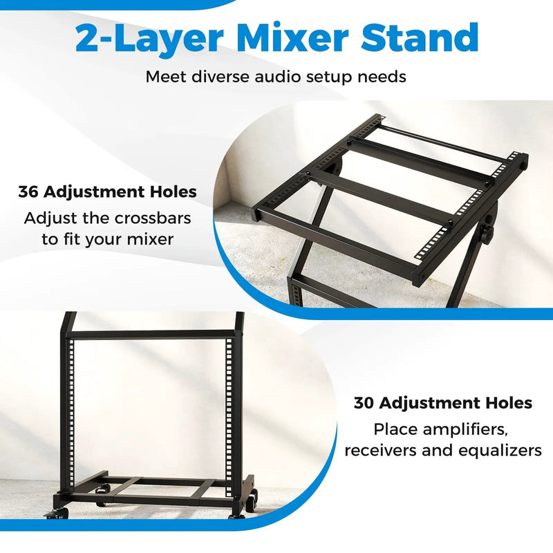 2 Layer Professional Audio Rack Mount with Adjustable Crossbars by DirectDeals