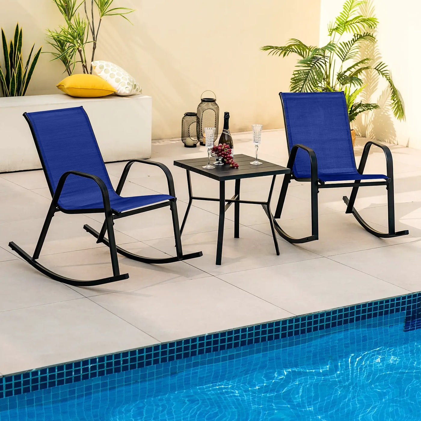 Set of 2 Metal Patio Rocking Chair with Breathable Seat Fabric by DirectDeals