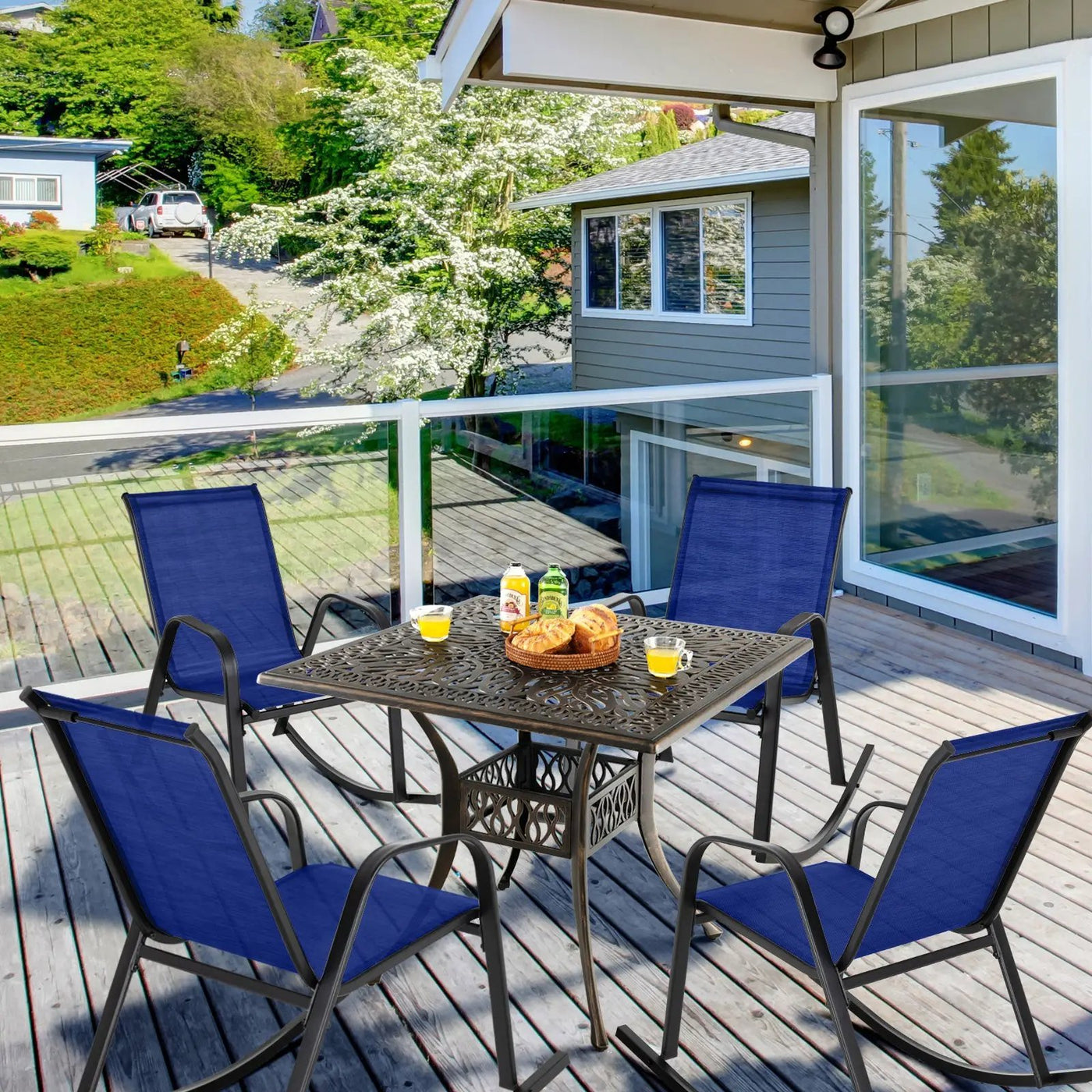 Set of 2 Metal Patio Rocking Chair with Breathable Seat Fabric by DirectDeals