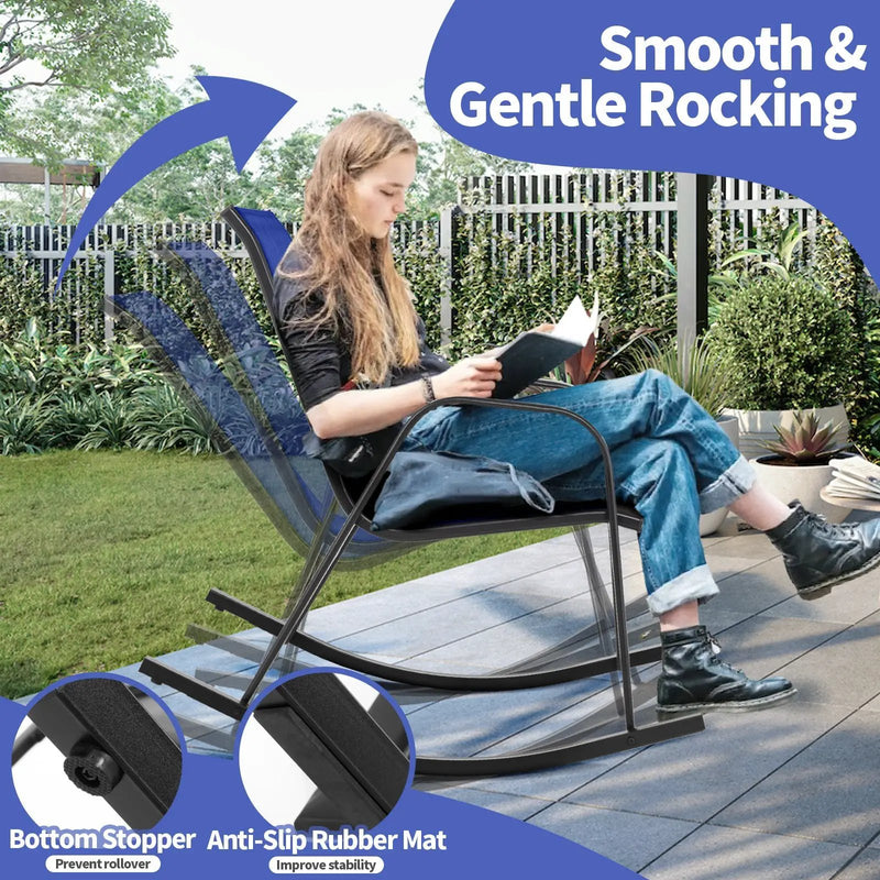 Set of 2 Metal Patio Rocking Chair with Breathable Seat Fabric by DirectDeals