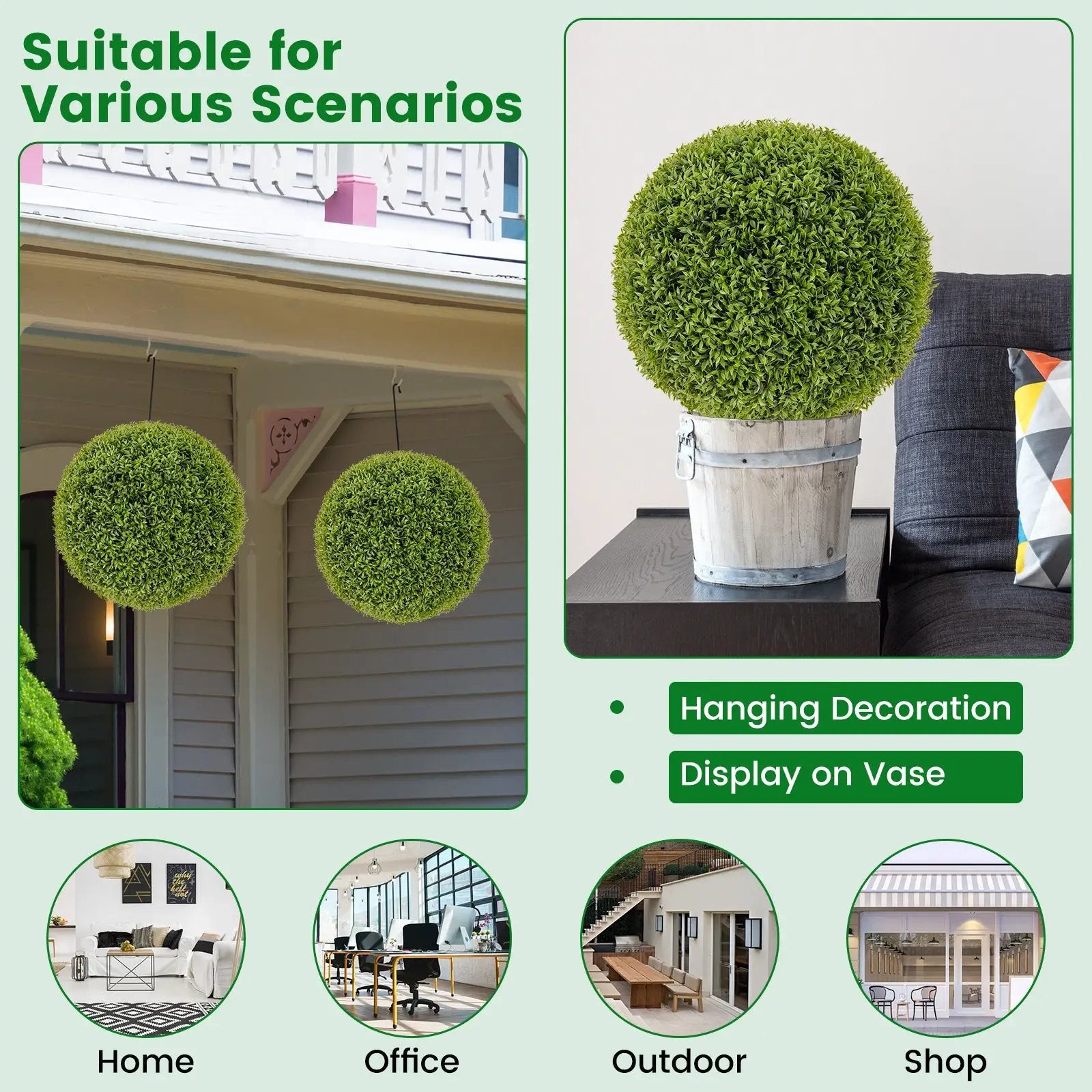 2 PCS 20 Inch Artificial Plant Boxwood Topiary Ball-M by DirectDeals