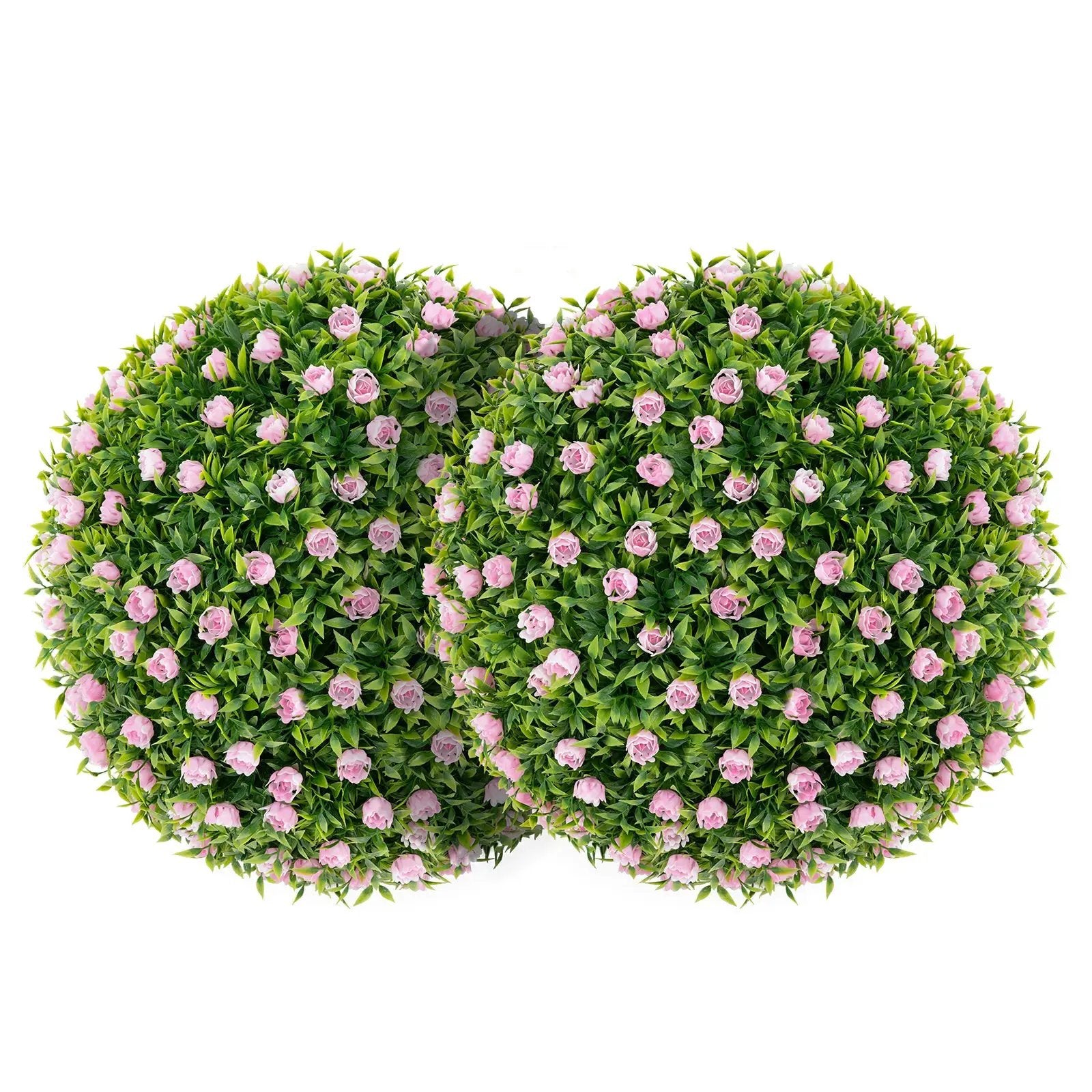 2 PCS Artificial Plant Topiary Balls 17.5 Inch Faux Decorative Balls with Pink Flowers by DirectDeals