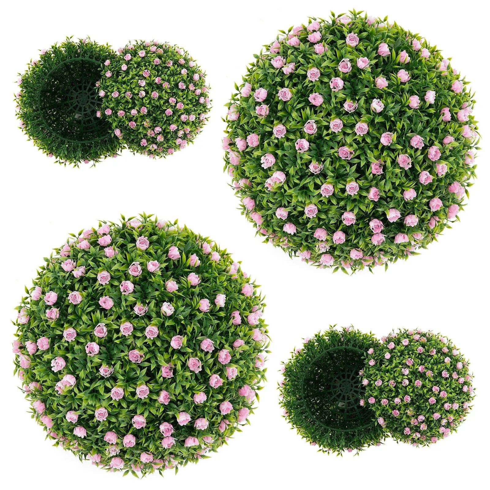 2 PCS Artificial Plant Topiary Balls 17.5 Inch Faux Decorative Balls with Pink Flowers by DirectDeals