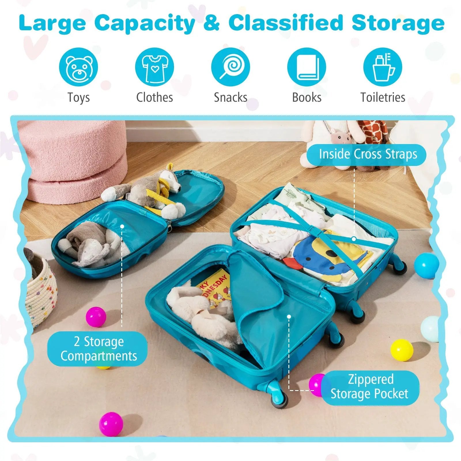 2 PCS Kid Luggage Set With Spinner Wheels for Children Boys Girls by DirectDeals