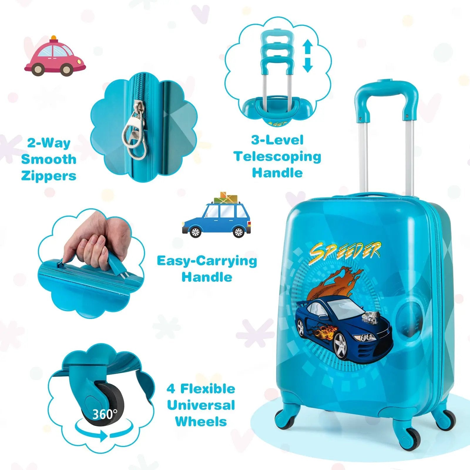 2 PCS Kid Luggage Set With Spinner Wheels for Children Boys Girls by DirectDeals