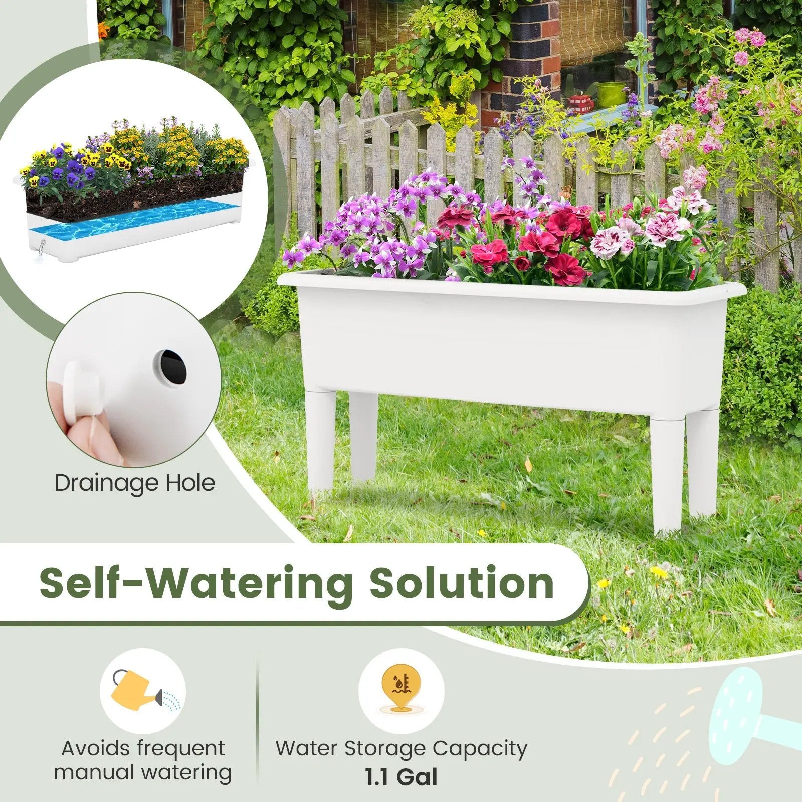 2 PCS Raised Garden Beds Self-Watering Planter Box with Detachable Legs and Drainage Hole by DirectDeals