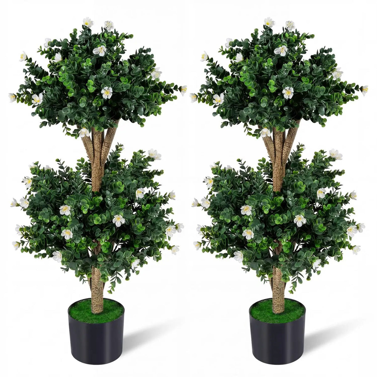 2 Pack 36" Artificial Double Ball Boxwood Topiary Tree with 41 Blossoms by DirectDeals