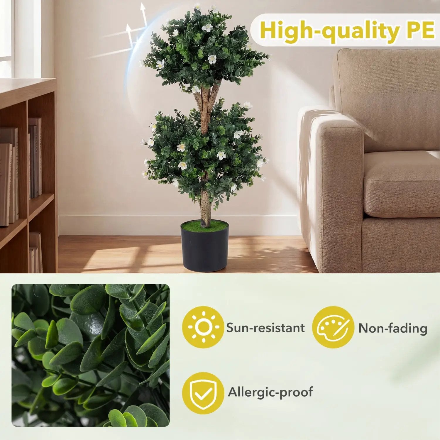 2 Pack 36" Artificial Double Ball Boxwood Topiary Tree with 41 Blossoms by DirectDeals