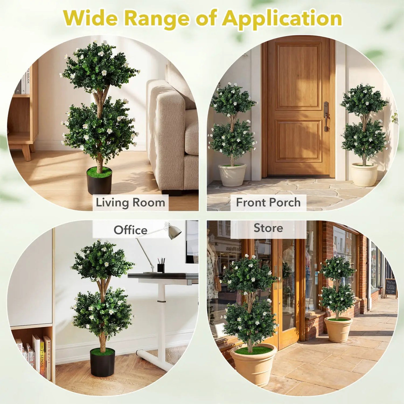 2 Pack 36" Artificial Double Ball Boxwood Topiary Tree with 41 Blossoms by DirectDeals