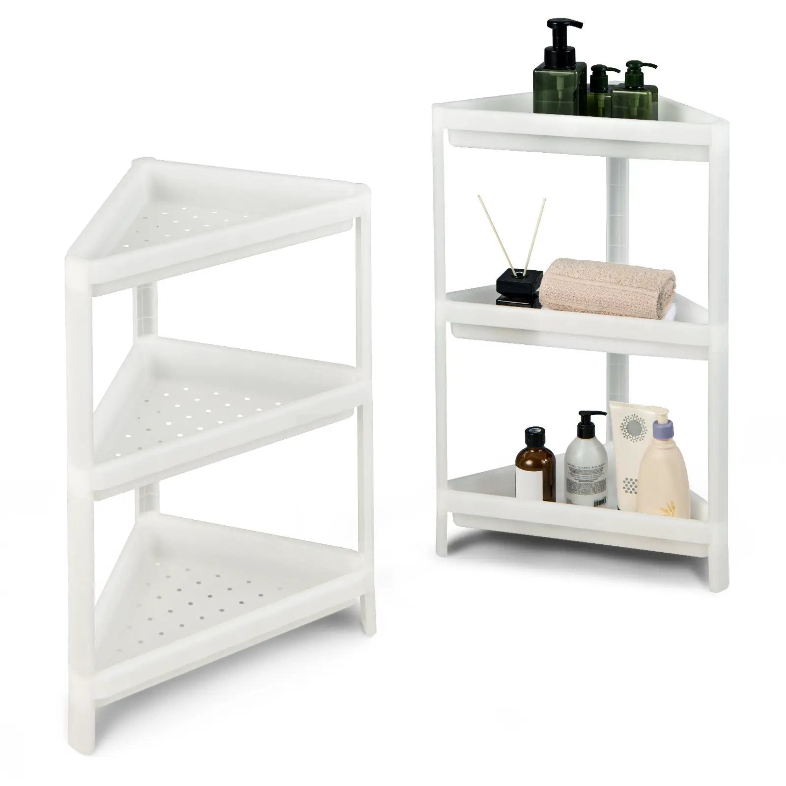 2 Pack 3-Tier Detachable Floor Corner Shower Shelf with Drainage Holes-White by DirectDeals