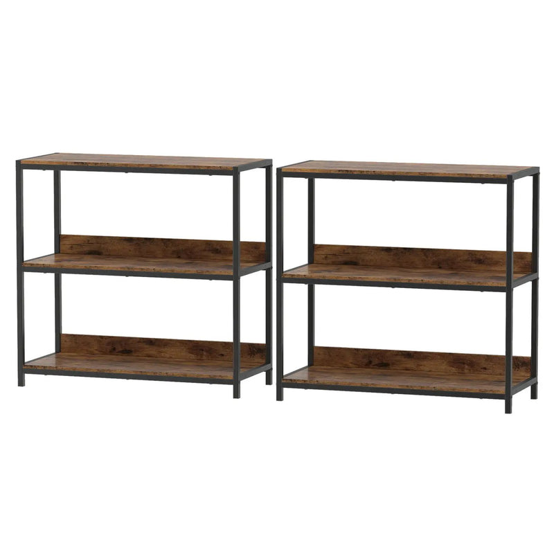 2-Pack 3-Tier Industrial Bookshelf with Metal Frame by DirectDeals