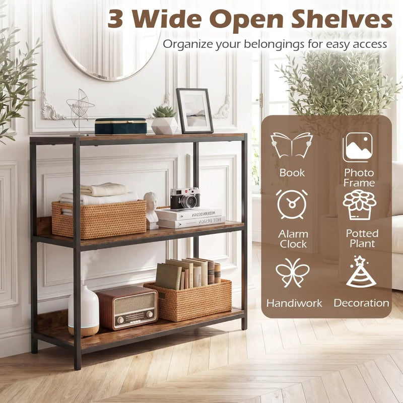 2-Pack 3-Tier Industrial Bookshelf with Metal Frame by DirectDeals
