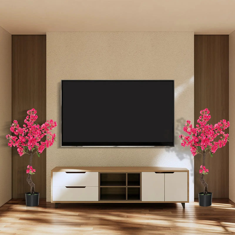 2 Pack 41 Inch Artificial Plum Blossom Tree Fake Floral Plant with 92 Flowers-Red by DirectDeals